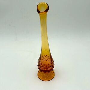 Vintage Fenton Amber Swung Glass Pedestal Bud Vase